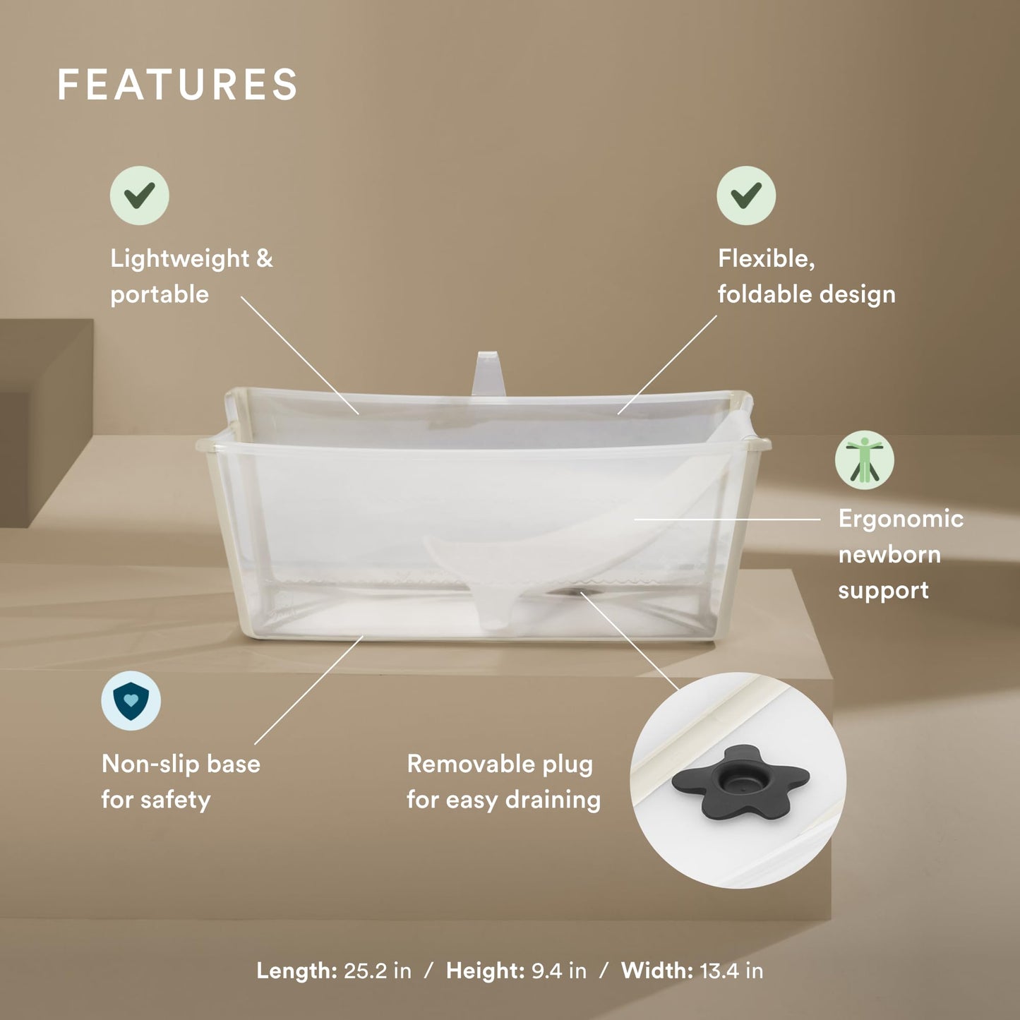 The Tribalist - Stokke Flexi Bath Bundle, White - Foldable Baby Bathtub + Newborn Support - Durable & Easy to Store