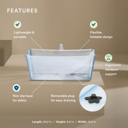 The Tribalist - Stokke Flexi Bath Bundle, White - Foldable Baby Bathtub + Newborn Support - Durable & Easy to Store