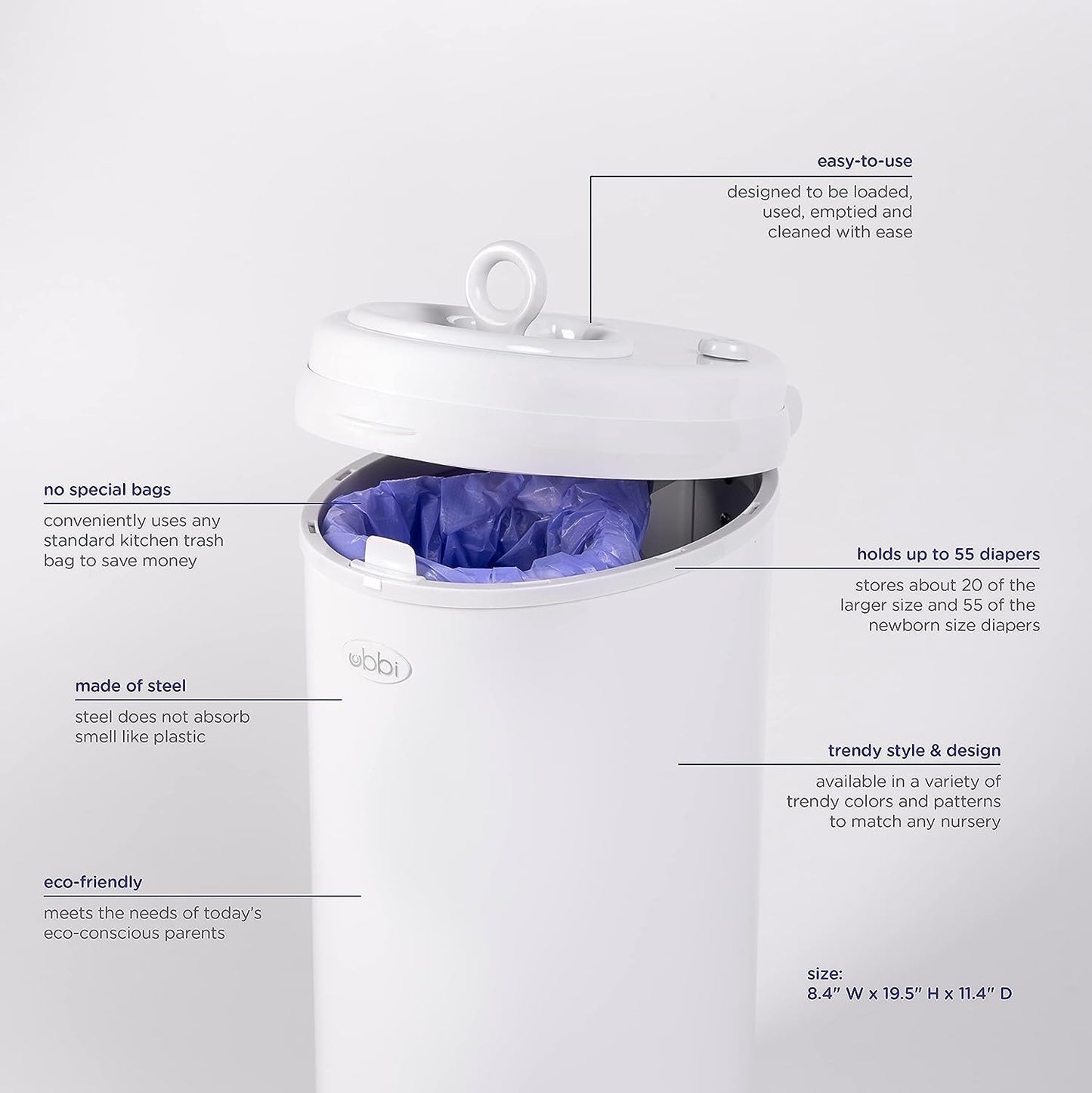 Ubbi Steel Diaper Pail, Odor Locking, No Special Bag Required, Award-Winning, Registry Must-Have, White - The Tribalist