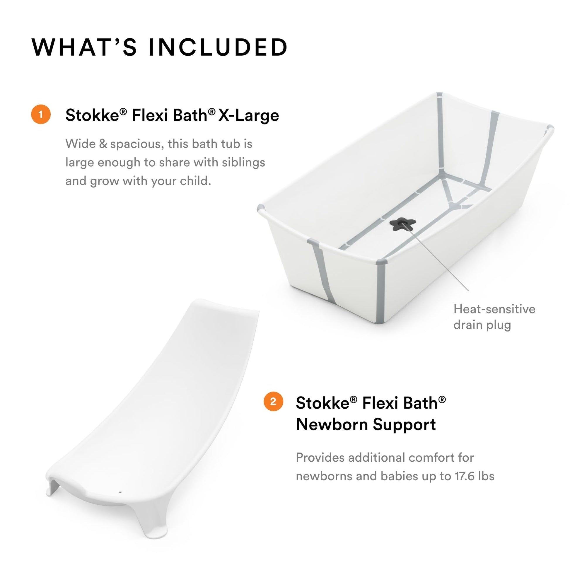 The Tribalist - Stokke Flexi Bath Bundle, White - Foldable Baby Bathtub + Newborn Support - Durable & Easy to Store