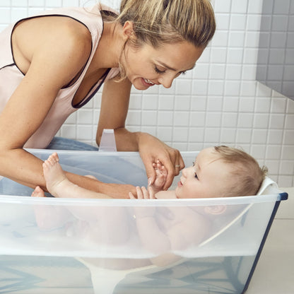 The Tribalist - Stokke Flexi Bath Bundle, White - Foldable Baby Bathtub + Newborn Support - Durable & Easy to Store