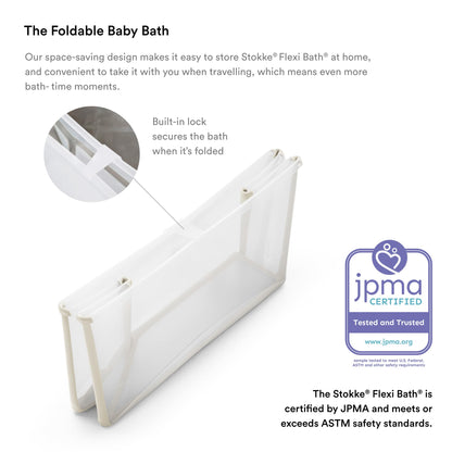 The Tribalist - Stokke Flexi Bath Bundle, White - Foldable Baby Bathtub + Newborn Support - Durable & Easy to Store