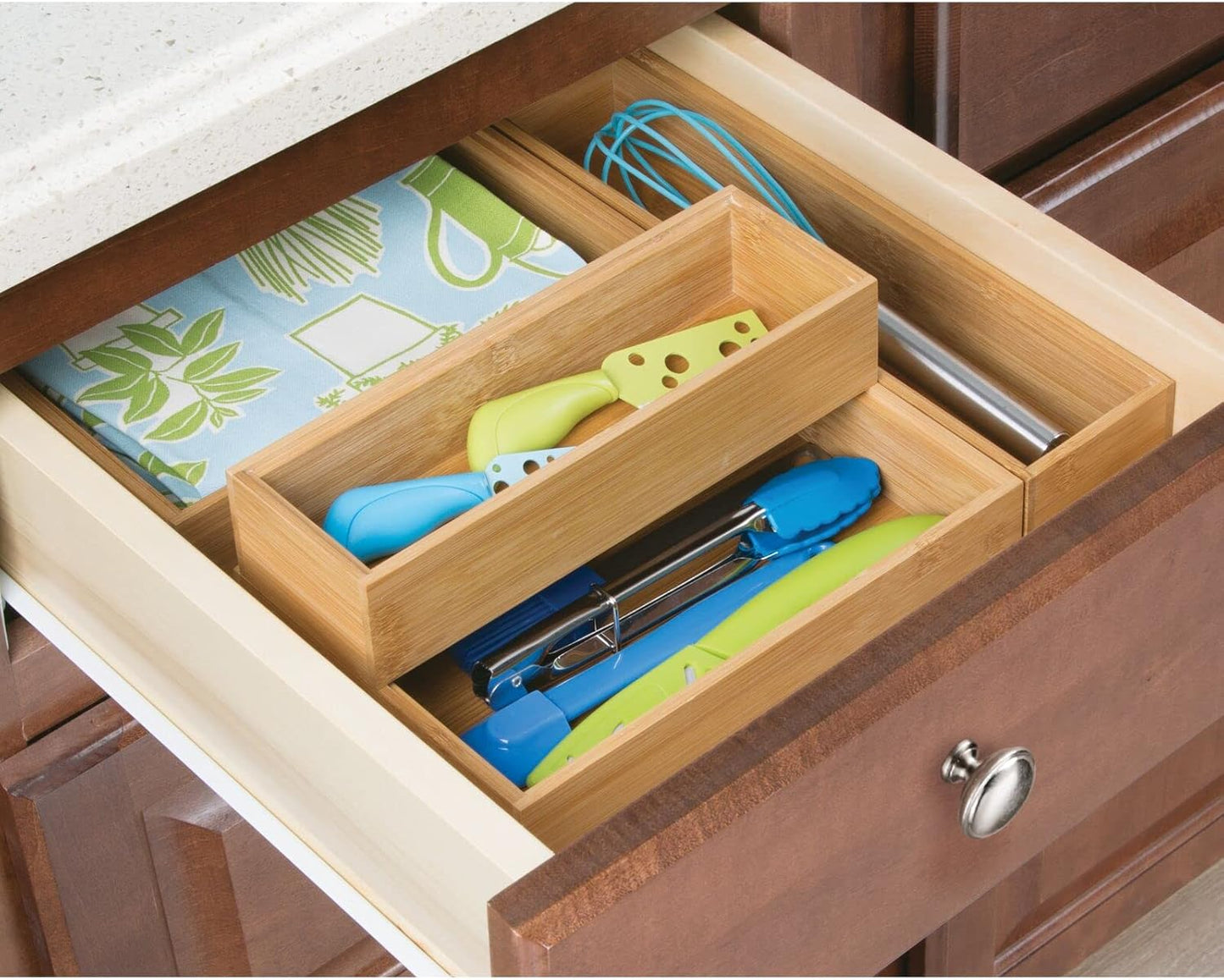 mDesign: Natural Bamboo Stackable Office Drawer Organizer