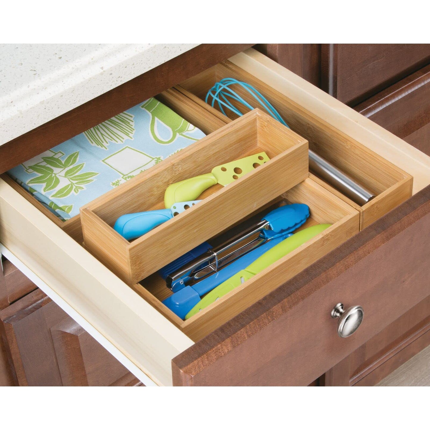 mDesign Wooden Bamboo Office Drawer Organizer Box - The Tribalist