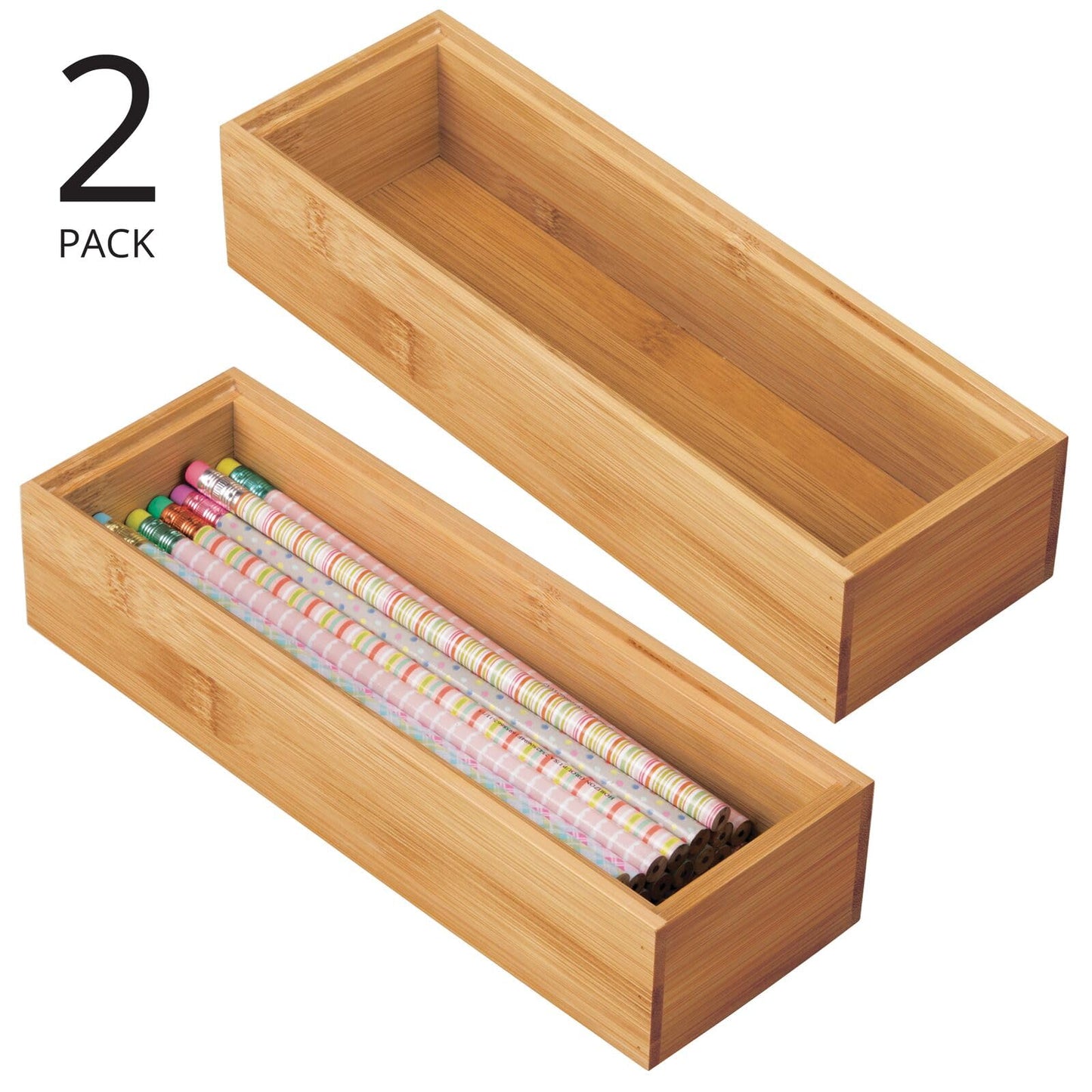 mDesign Wooden Bamboo Office Drawer Organizer Box - The Tribalist