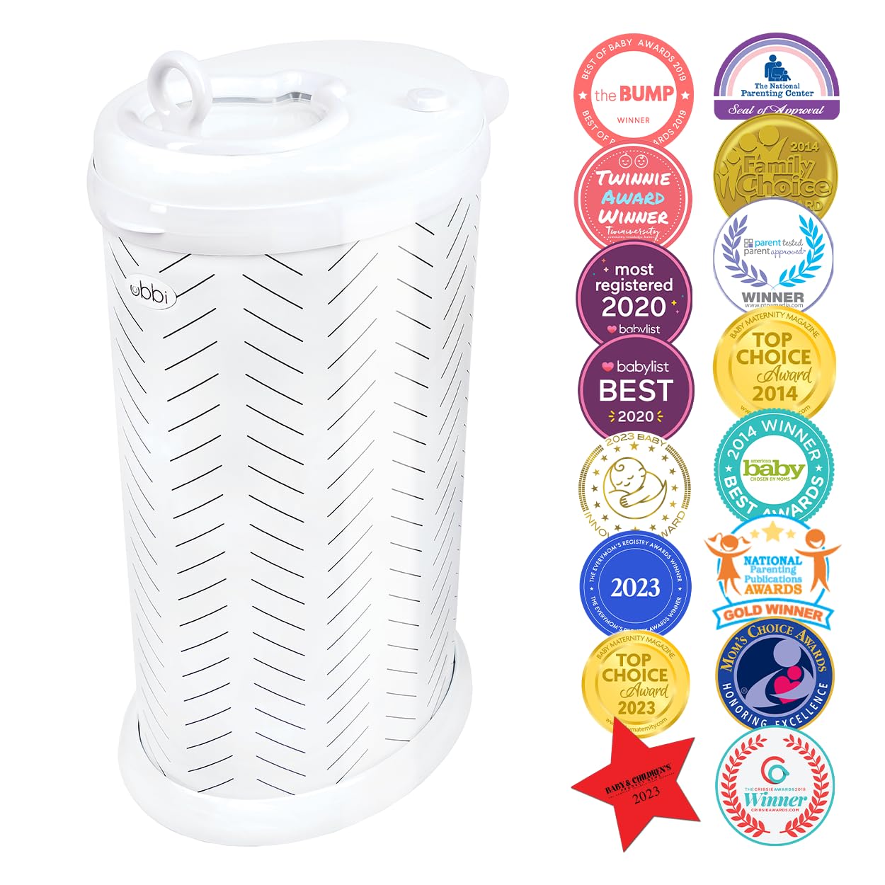 Ubbi Steel Diaper Pail, Odor Locking, No Special Bag Required, Award-Winning, Registry Must-Have, White - The Tribalist