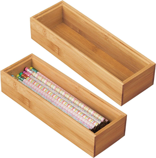 mDesign: Natural Bamboo Stackable Office Drawer Organizer