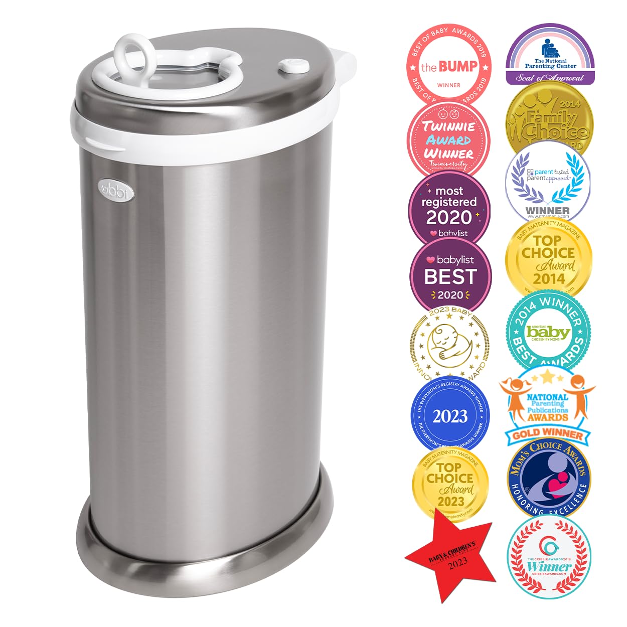 Ubbi Steel Diaper Pail, Odor Locking, No Special Bag Required, Award-Winning, Registry Must-Have, White - The Tribalist