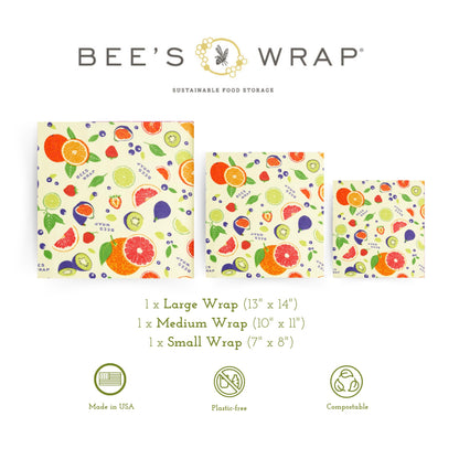 Bee's Wrap Fun Design Reusable Beeswax Food Wraps, 3 Pack - The Tribalist