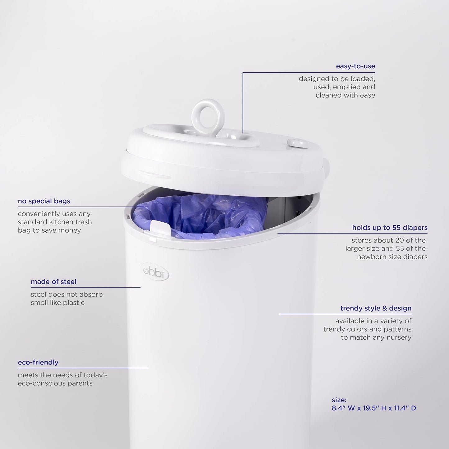 Ubbi Steel Diaper Pail, Odor Locking, No Special Bag Required, Award-Winning, Registry Must-Have, White - The Tribalist