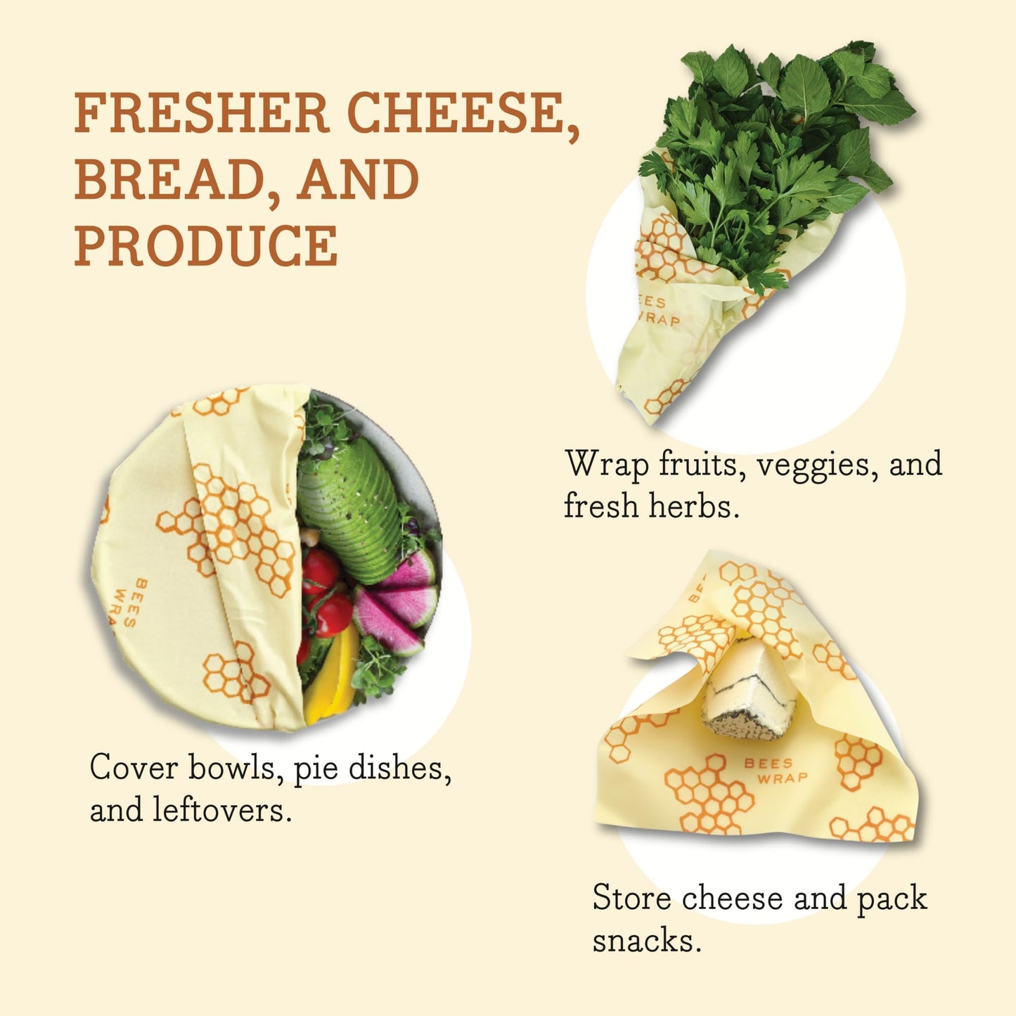 Bee's Wrap Fun Design Reusable Beeswax Food Wraps, 3 Pack - The Tribalist