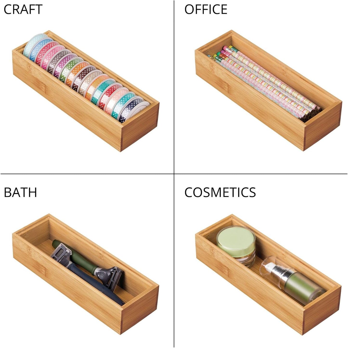 mDesign: Natural Bamboo Stackable Office Drawer Organizer