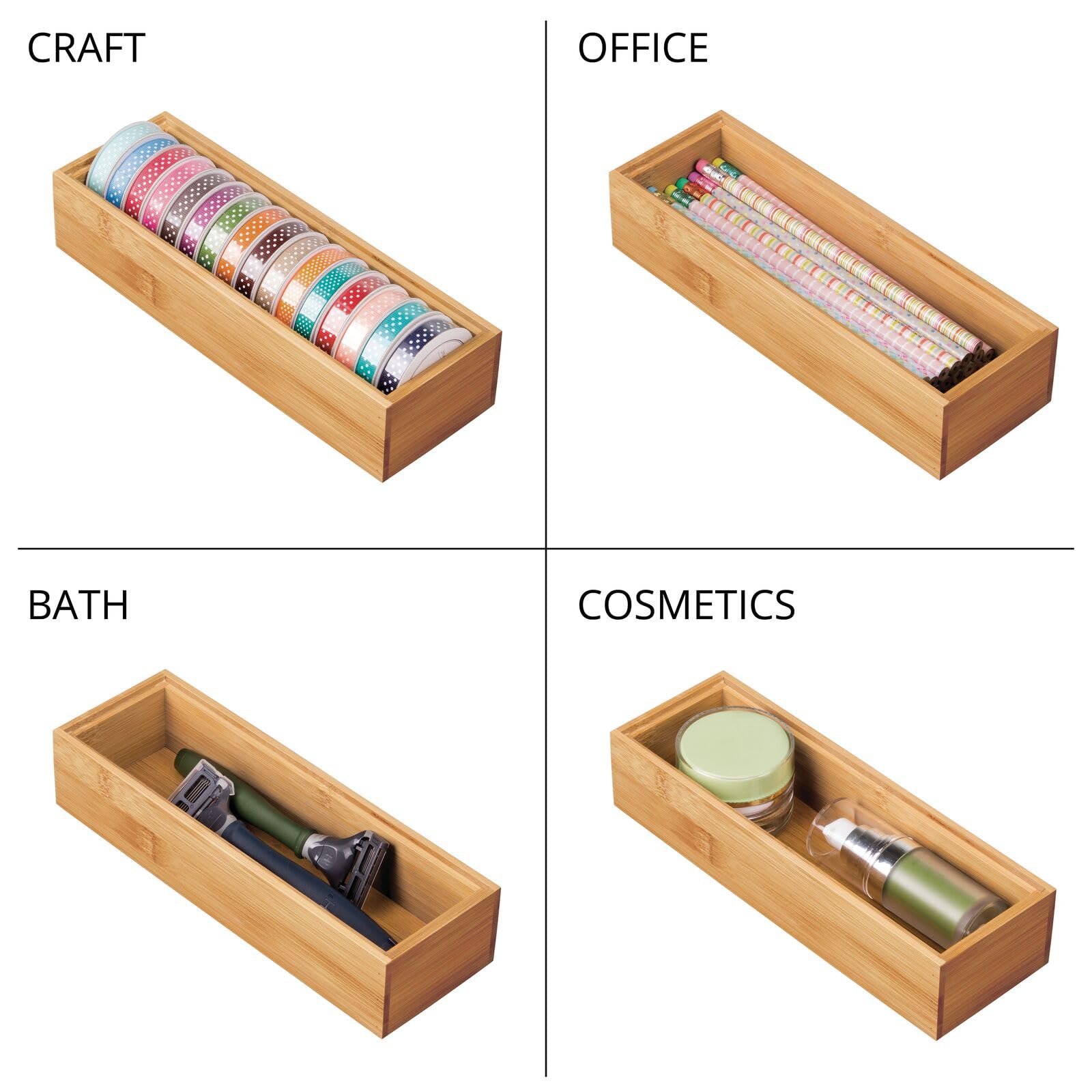 mDesign Wooden Bamboo Office Drawer Organizer Box - The Tribalist