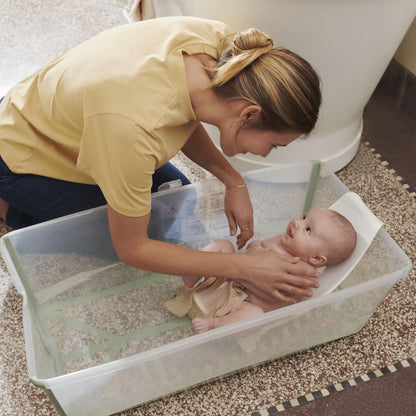 The Tribalist - Stokke Flexi Bath Bundle, White - Foldable Baby Bathtub + Newborn Support - Durable & Easy to Store