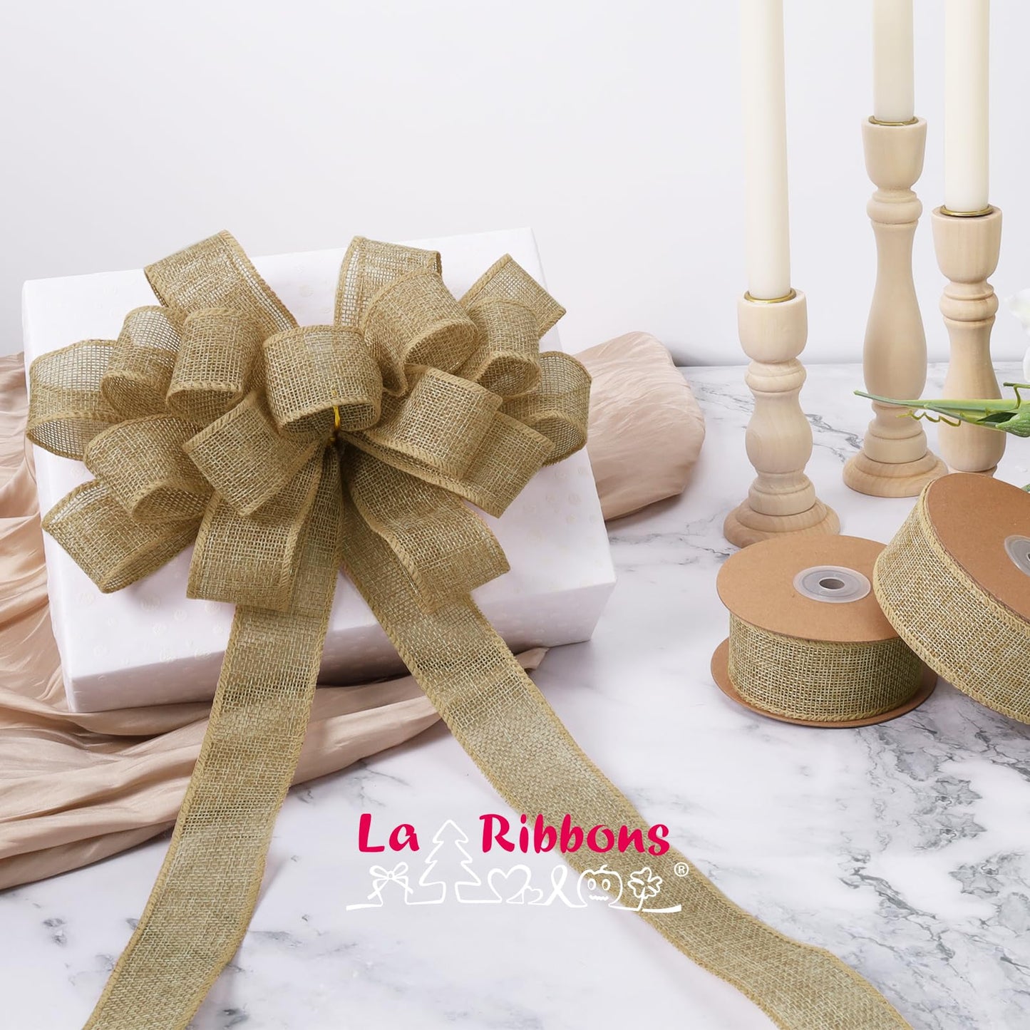 LaRibbons: 12-Yard Extended Burlap Ribbon Roll – Rustic Wired-Edge Ribbon for Crafts & Decorations