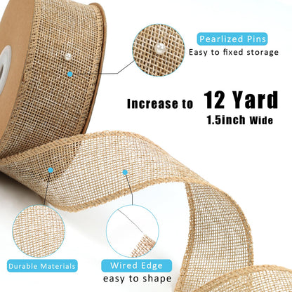 LaRibbons: 12-Yard Extended Burlap Ribbon Roll – Rustic Wired-Edge Ribbon for Crafts & Decorations