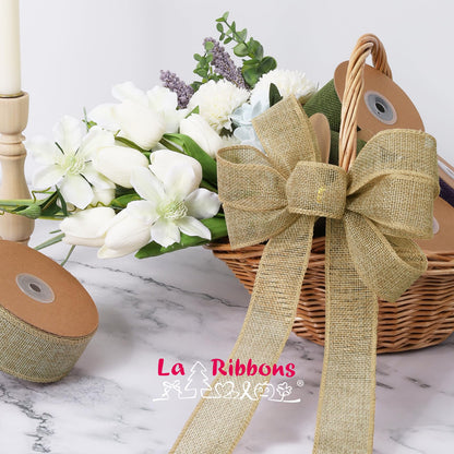 LaRibbons: 12-Yard Extended Burlap Ribbon Roll – Rustic Wired-Edge Ribbon for Crafts & Decorations