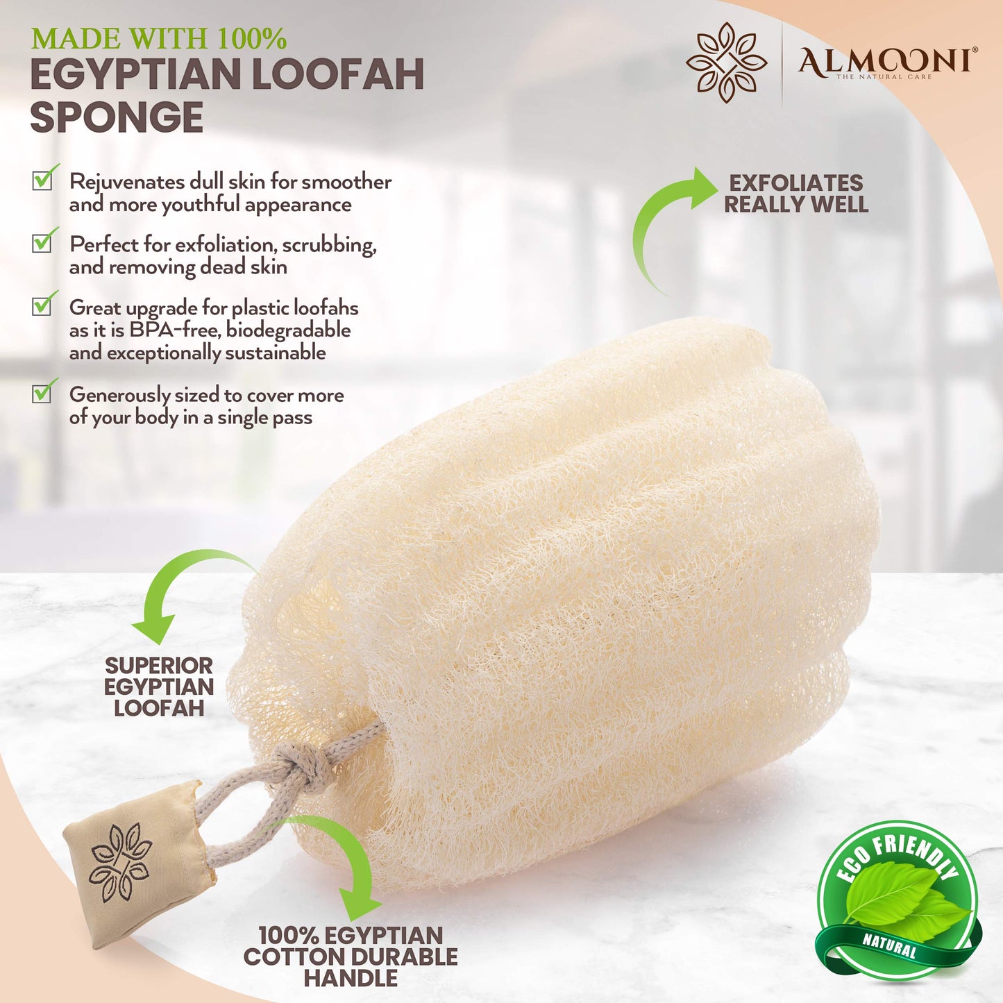 Aloomi: Egyptian Loofah Exfoliating Body Scrubber (3 Count 1 Pack)