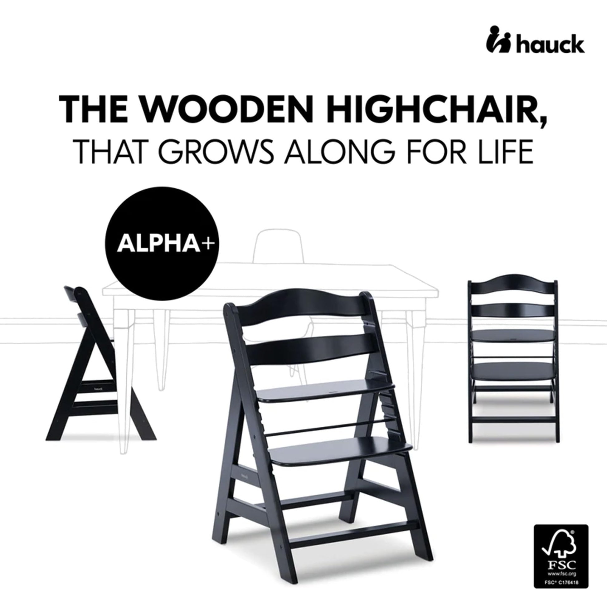 The Tribalist - Hauck Hauck: Alpha+ Grow Along Adjustable Wooden High Chair Seat with 5 Point Harness and Bumper Bar