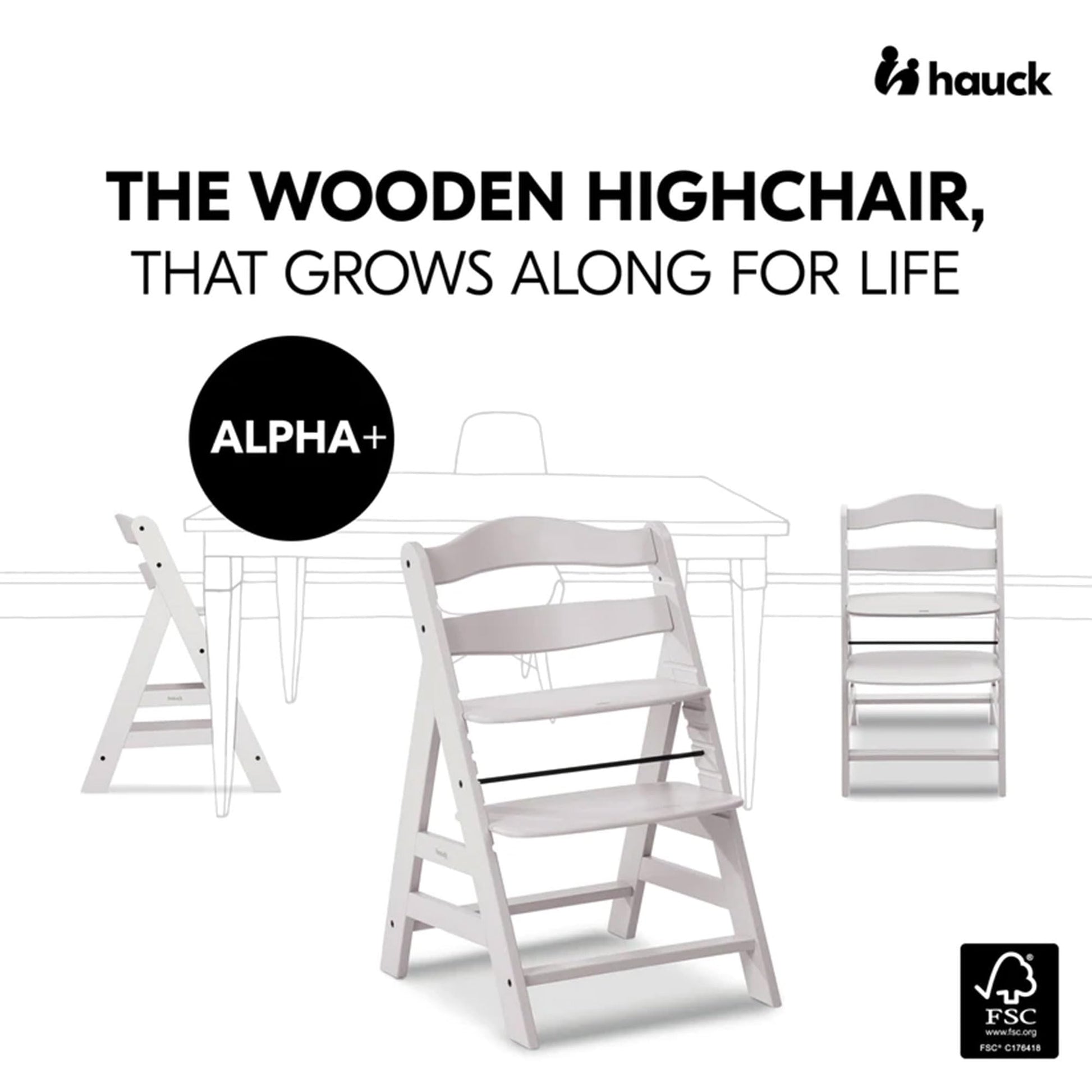 The Tribalist - Hauck Hauck: Alpha+ Grow Along Adjustable Wooden High Chair Seat with 5 Point Harness and Bumper Bar