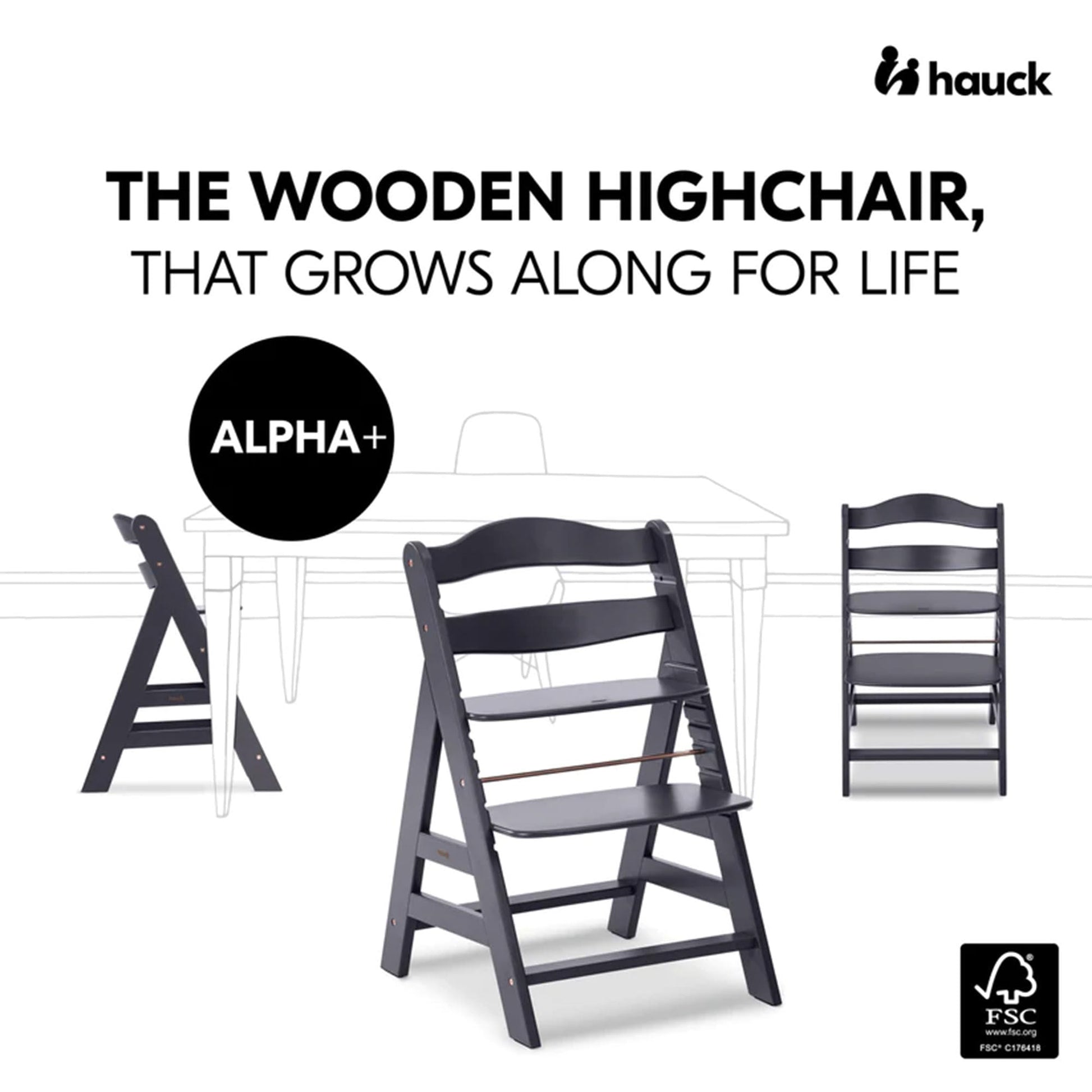 The Tribalist - Hauck Hauck: Alpha+ Grow Along Adjustable Wooden High Chair Seat with 5 Point Harness and Bumper Bar