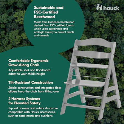 The Tribalist - Hauck Hauck: Alpha+ Grow Along Adjustable Wooden High Chair Seat with 5 Point Harness and Bumper Bar