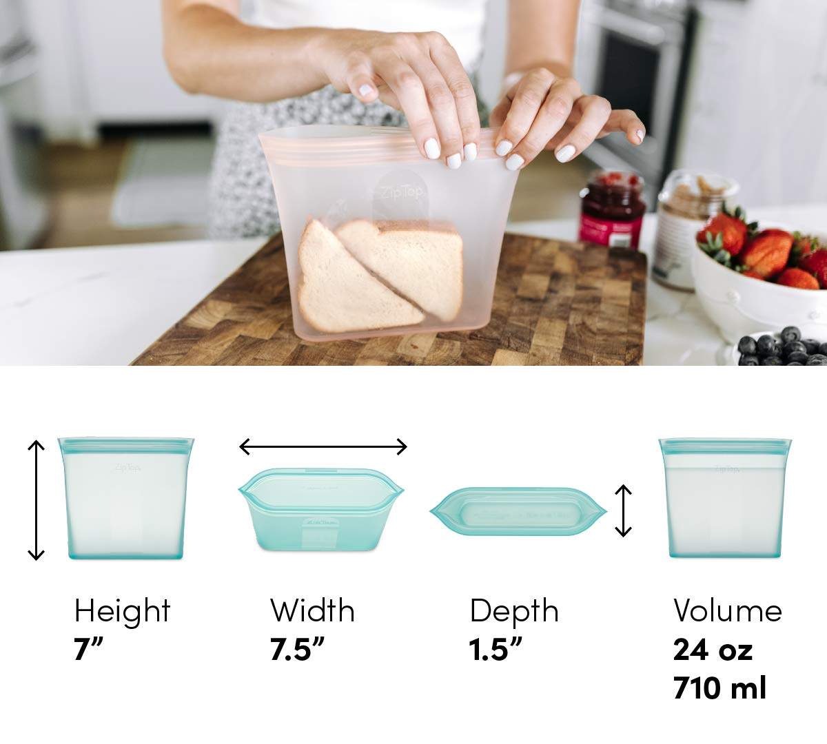 Zip Top: 100% Pure Non-Toxic Platinum Silicone Reusable Food Storage Bags - The Tribalist