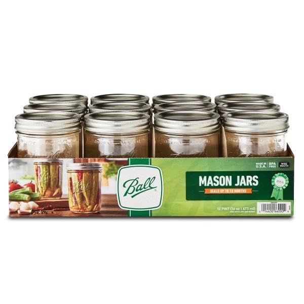 Ball: Wide Mouth Pint Glass Mason Jar with Lids and Bands - The Tribalist