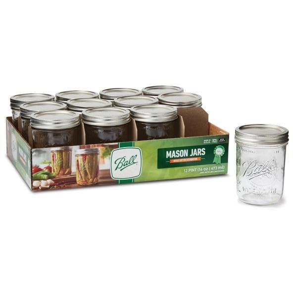 Ball: Wide Mouth Pint Glass Mason Jar with Lids and Bands - The Tribalist