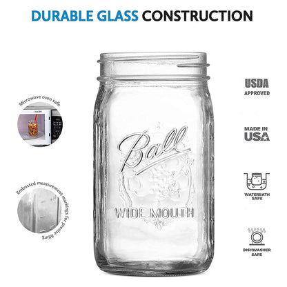 Ball: Wide Mouth Pint Glass Mason Jar with Lids and Bands - The Tribalist