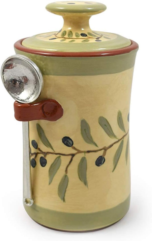 Modern Artisans: American Handmade Terra Cotta Pottery Kitchen Canister with Pewter Spoon Scoop - The Tribalist