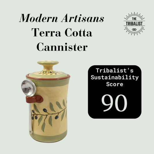 Modern Artisans: American Handmade Terra Cotta Pottery Kitchen Canister with Pewter Spoon Scoop - The Tribalist