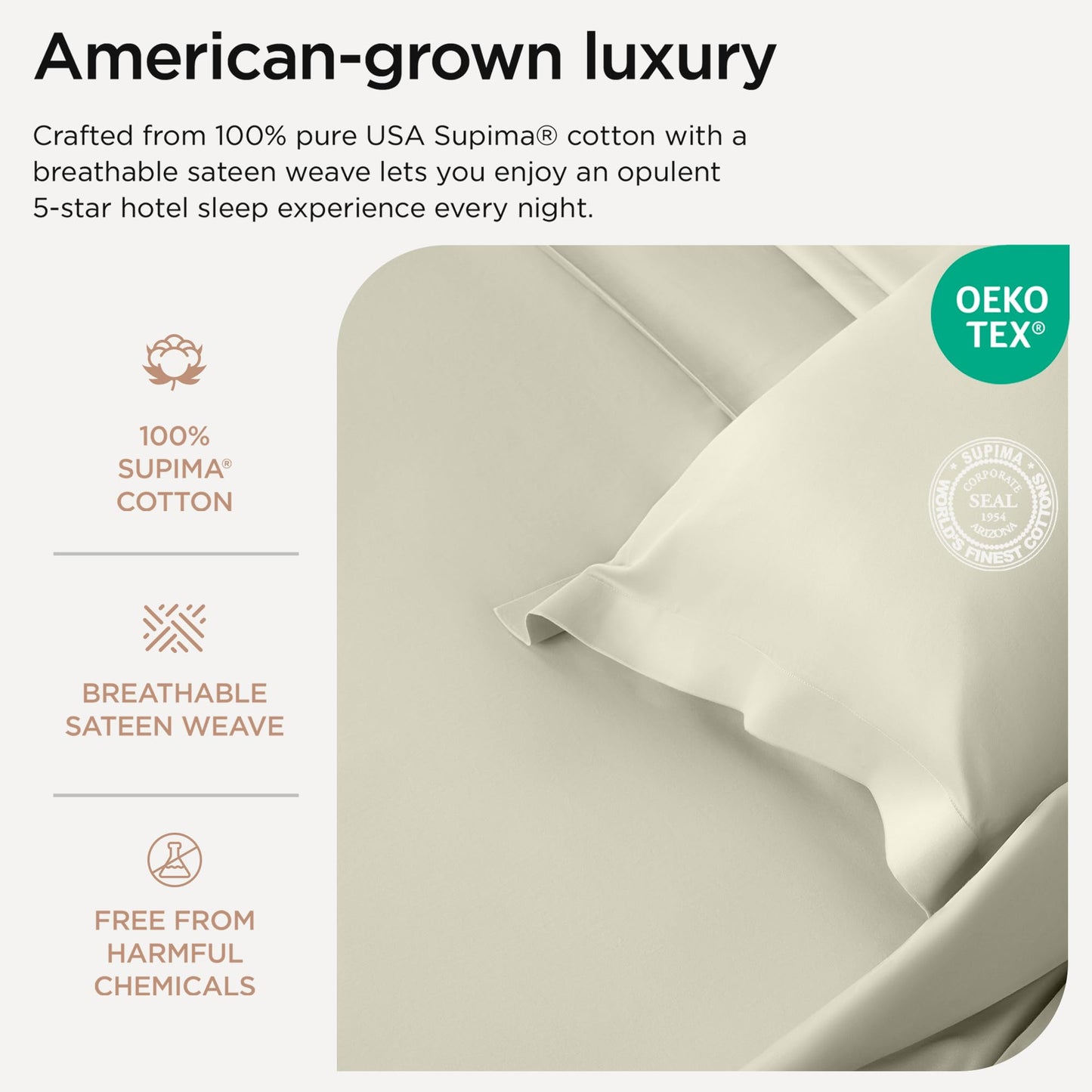 The Tribalist - Threadmill: 100% Premium Supima Cotton Sheets Set with Elasticized Deep Pocket