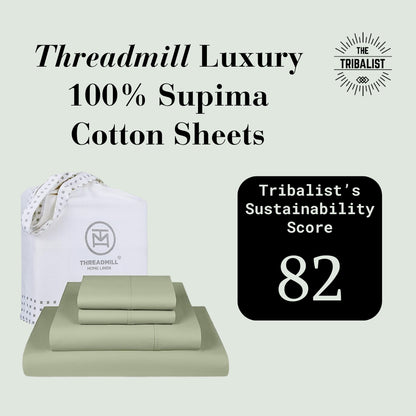 The Tribalist - Threadmill: 100% Premium Supima Cotton Sheets Set with Elasticized Deep Pocket