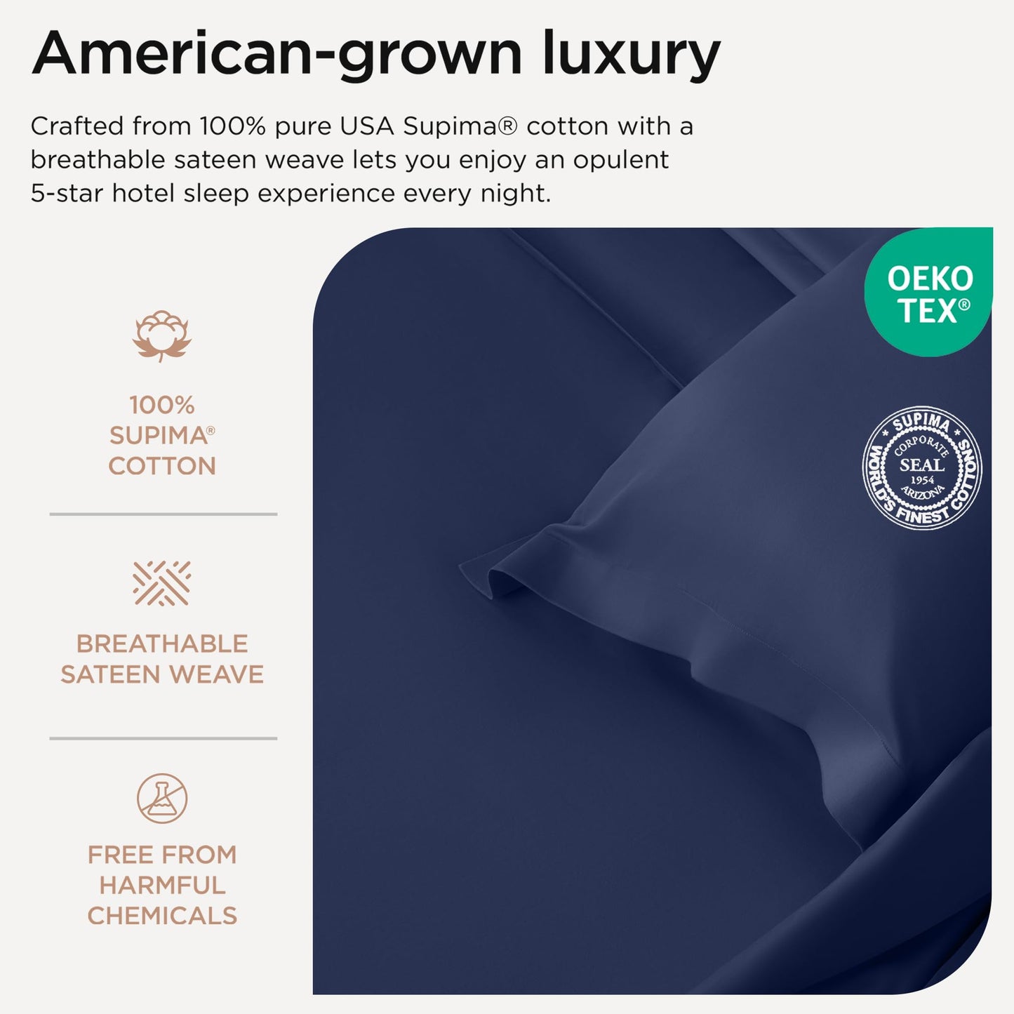 The Tribalist - Threadmill: 100% Premium Supima Cotton Sheets Set with Elasticized Deep Pocket