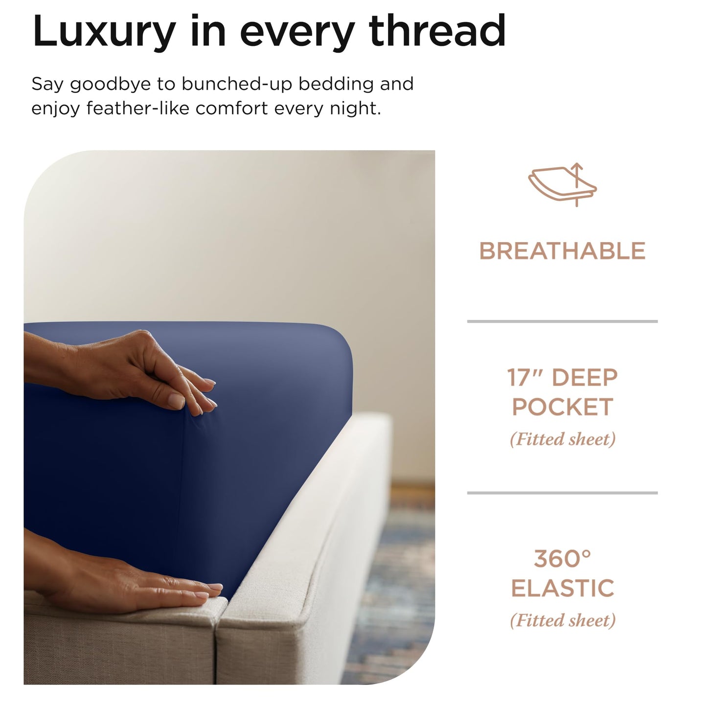 The Tribalist - Threadmill: 100% Premium Supima Cotton Sheets Set with Elasticized Deep Pocket