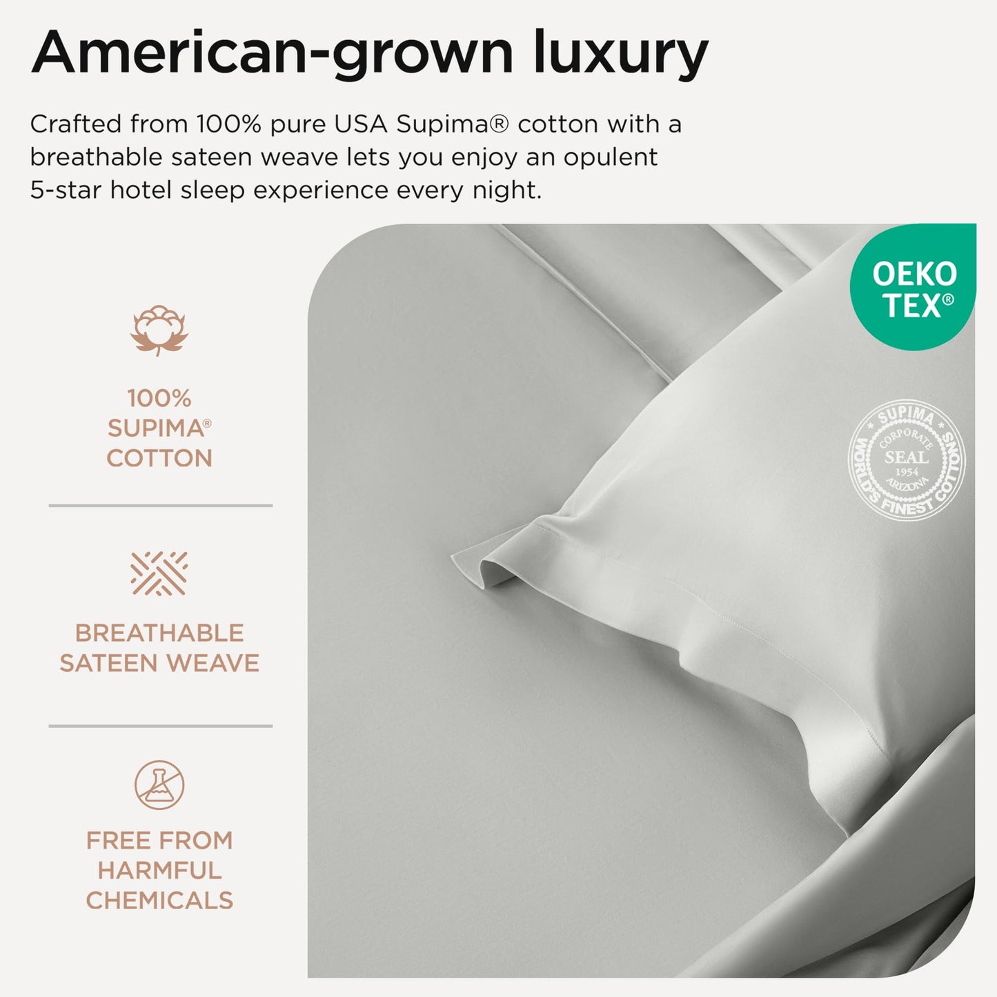 The Tribalist - Threadmill: 100% Premium Supima Cotton Sheets Set with Elasticized Deep Pocket