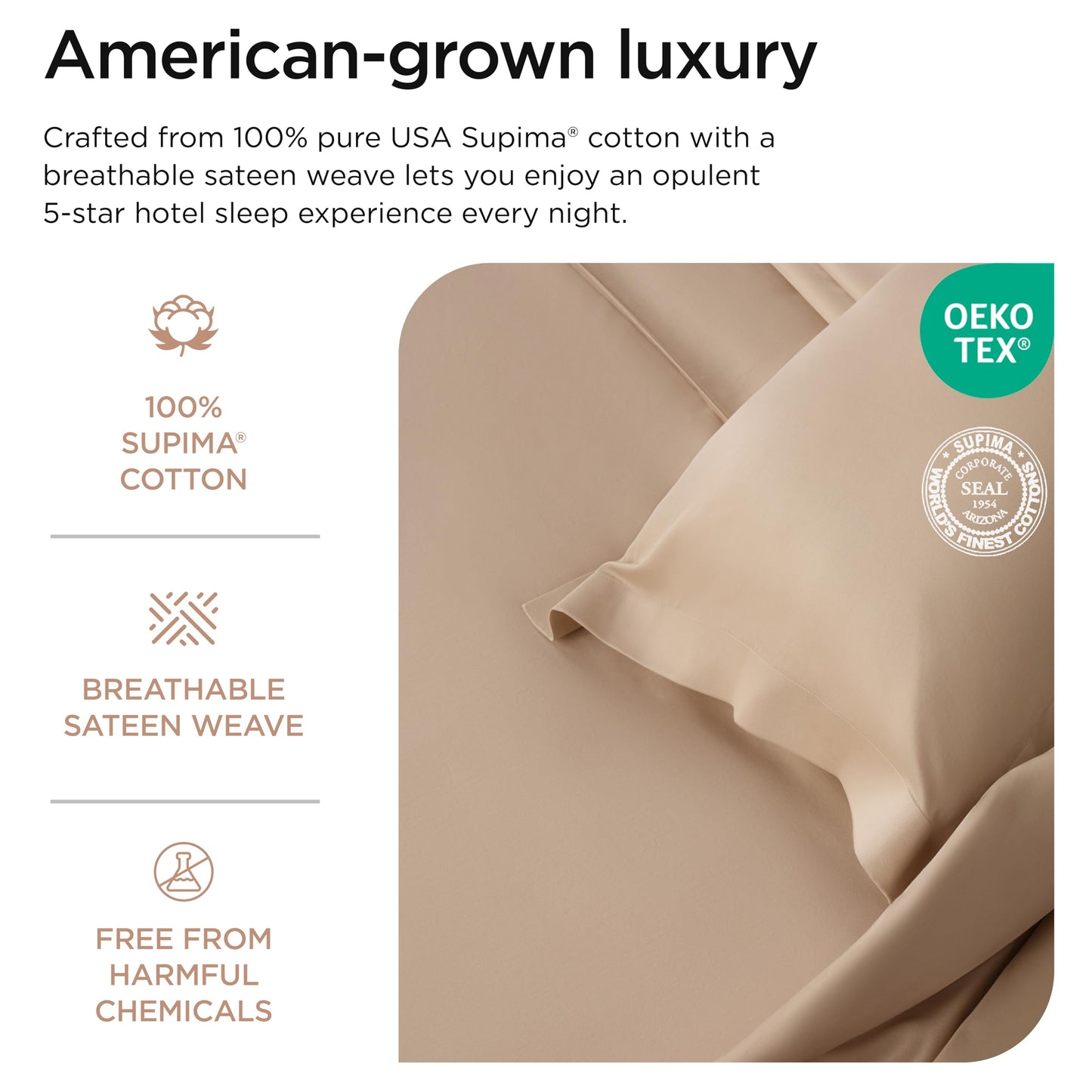 The Tribalist - Threadmill: 100% Premium Supima Cotton Sheets Set with Elasticized Deep Pocket