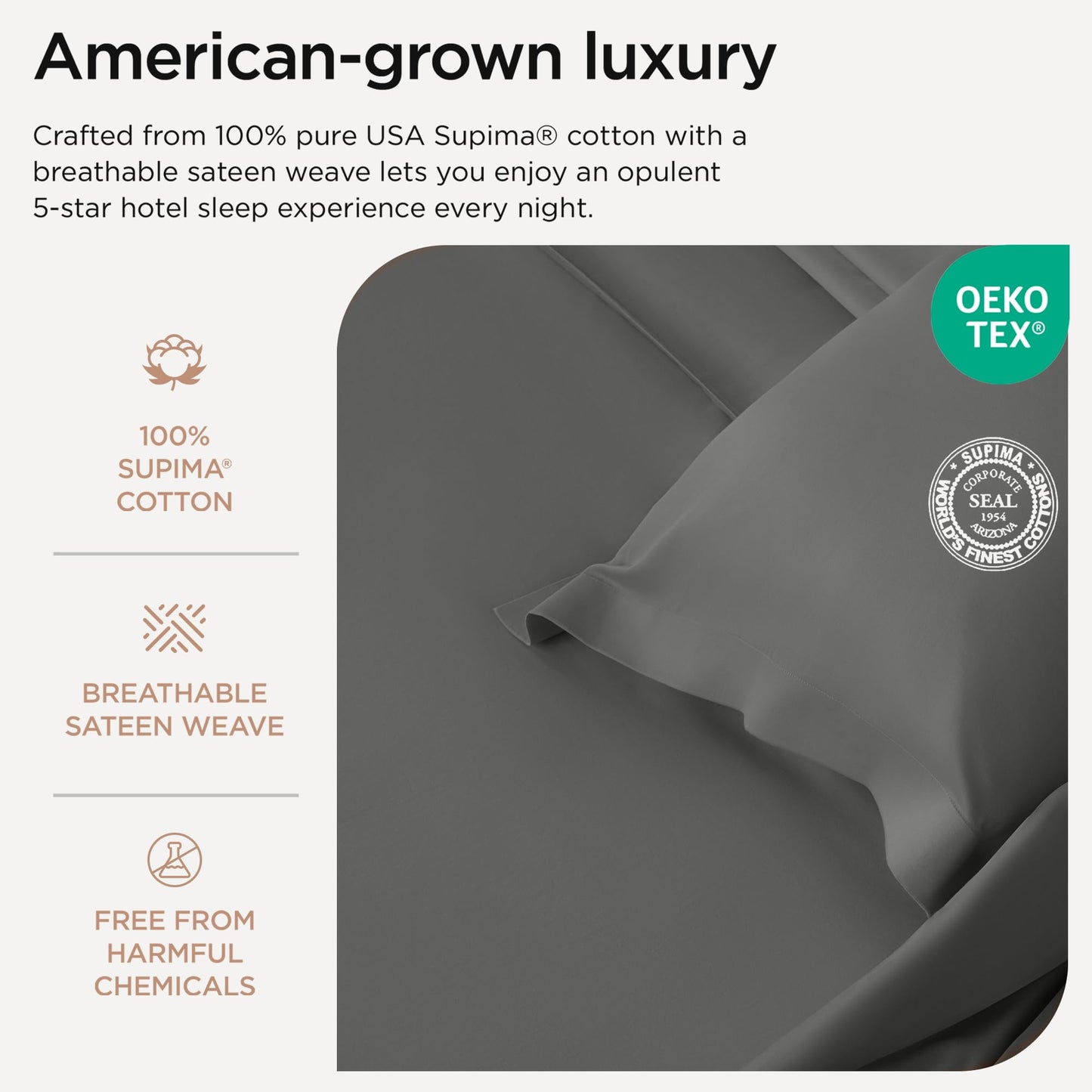 The Tribalist - Threadmill: 100% Premium Supima Cotton Sheets Set with Elasticized Deep Pocket