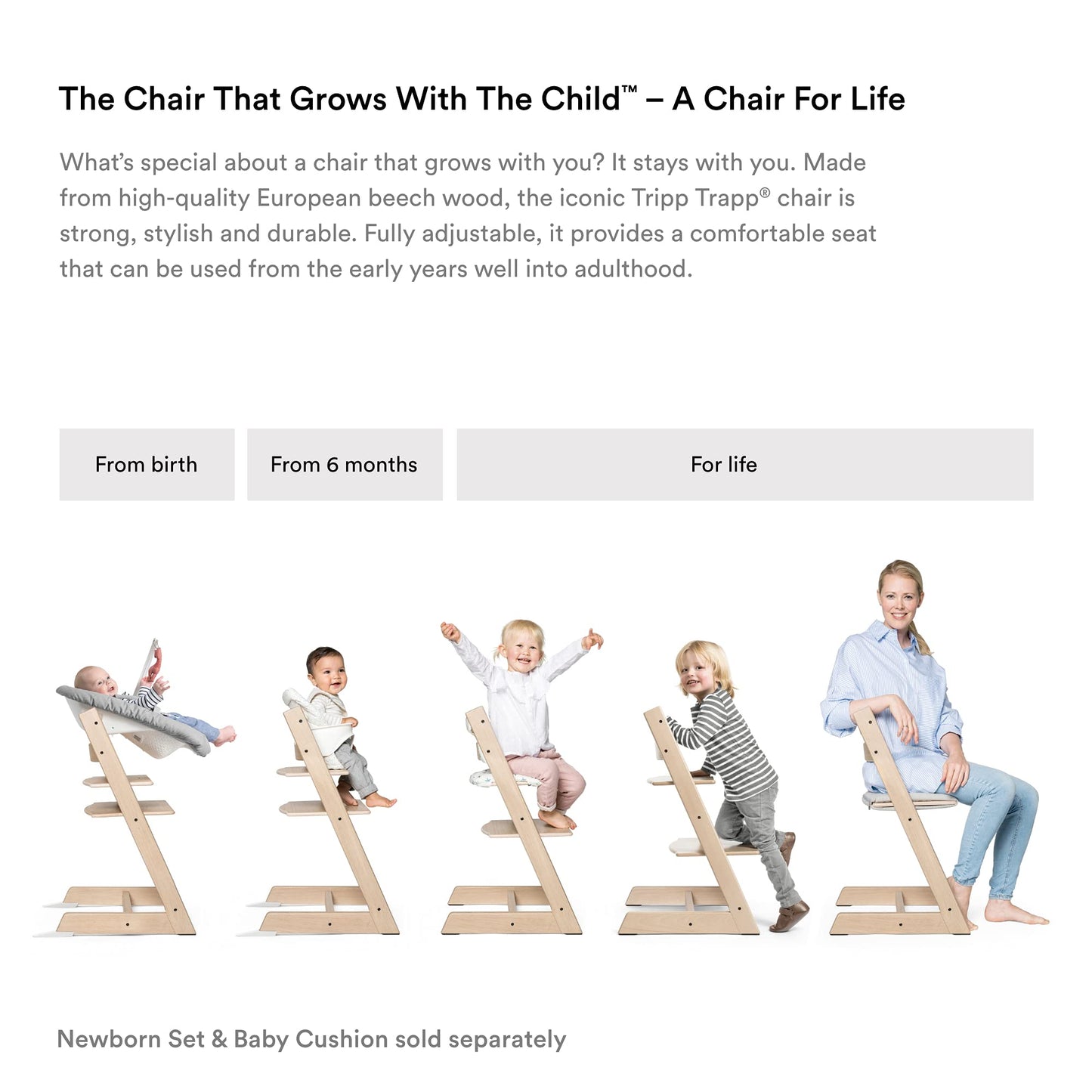 Stokke: Tripp Trapp Adjustable Chair and Newborn Set (Up to 20 lbs) - The Tribalist