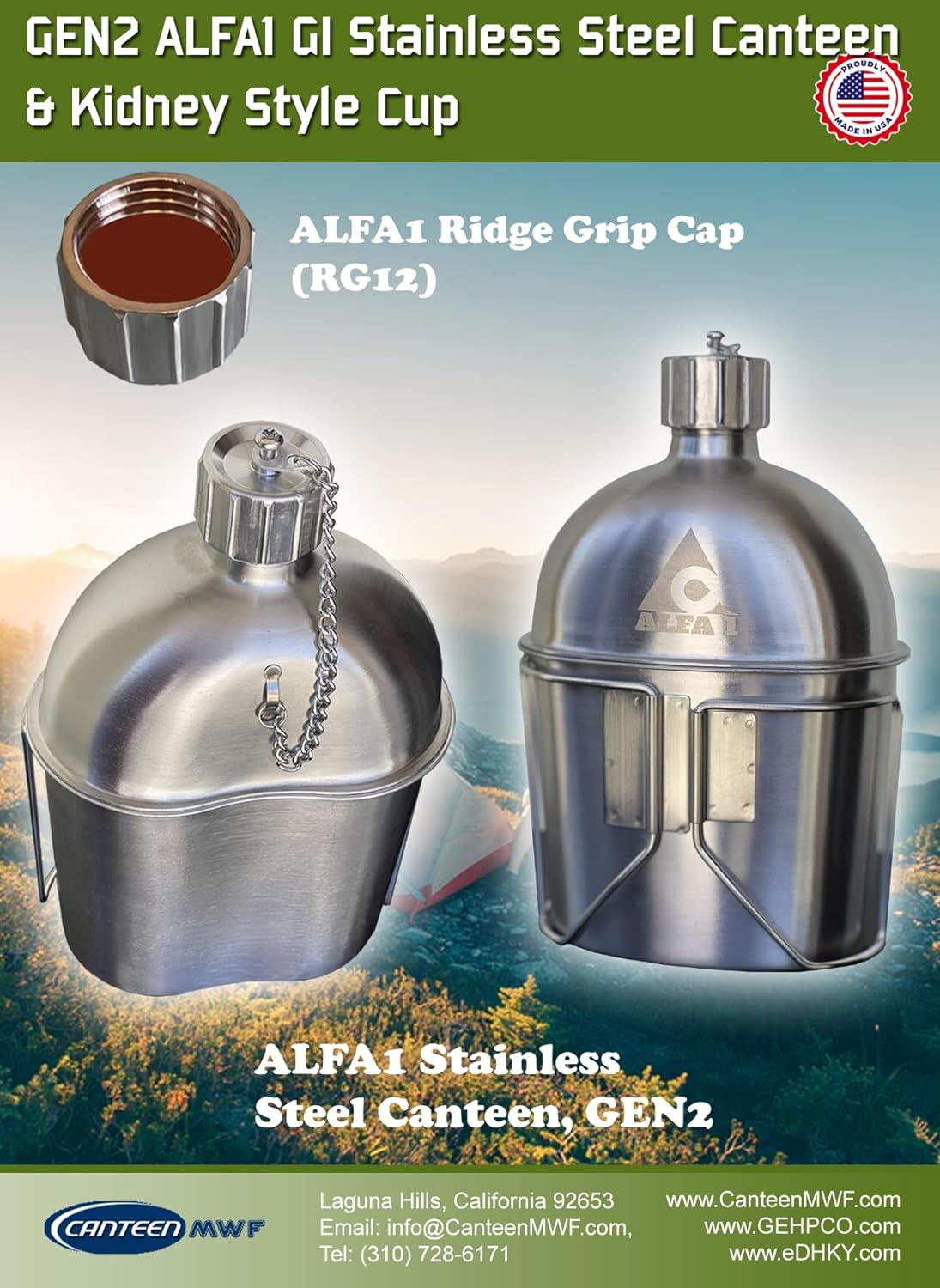 ALFA 1: Military Hiking and Camping Stainless Steel Canteen with Kidney Style Cup - The Tribalist