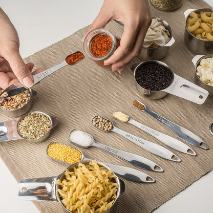 ALLWIN - HOUSEWARE: 13 - piece Measuring Cups and Spoons Set, 18/8 Stainless Steel, Ergonomic Handle with Ring Connector - The Tribalist