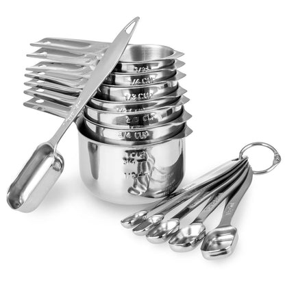 ALLWIN - HOUSEWARE: 13 - piece Measuring Cups and Spoons Set, 18/8 Stainless Steel, Ergonomic Handle with Ring Connector - The Tribalist