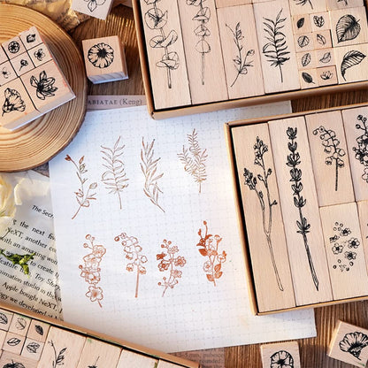 Arcemain: Wooden Rubber Stamps - Vintage Plant & Flower Designs (Set of 22) - The Tribalist