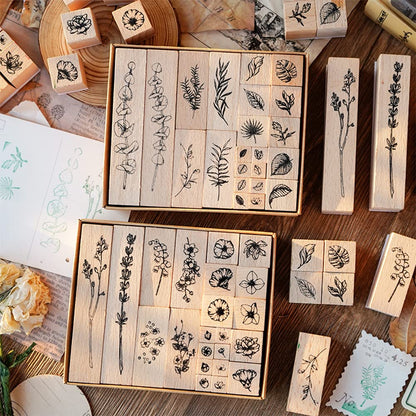 Arcemain: Wooden Rubber Stamps - Vintage Plant & Flower Designs (Set of 22) - The Tribalist