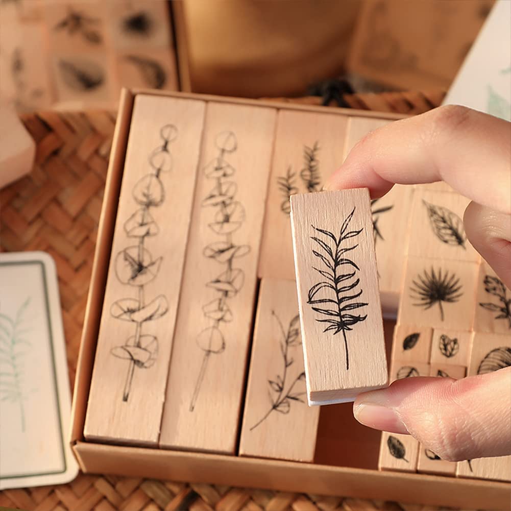 Arcemain: Wooden Rubber Stamps - Vintage Plant & Flower Designs (Set of 22) - The Tribalist