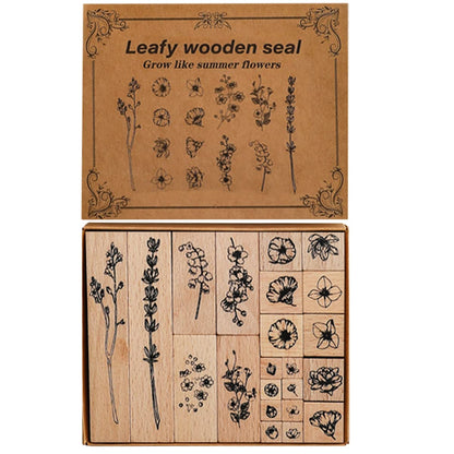 Arcemain: Wooden Rubber Stamps - Vintage Plant & Flower Designs (Set of 22) - The Tribalist