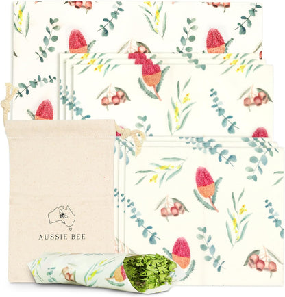 The Tribalist - AUSSIE BEE: GOTS Certified Organic Cotton Beeswax Food Wraps with 7 wraps of various sizes