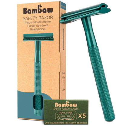 The Tribalist - Bambaw: Plastic Free Safety Razor for Women with 5 Double Edge Safety Razor Blades