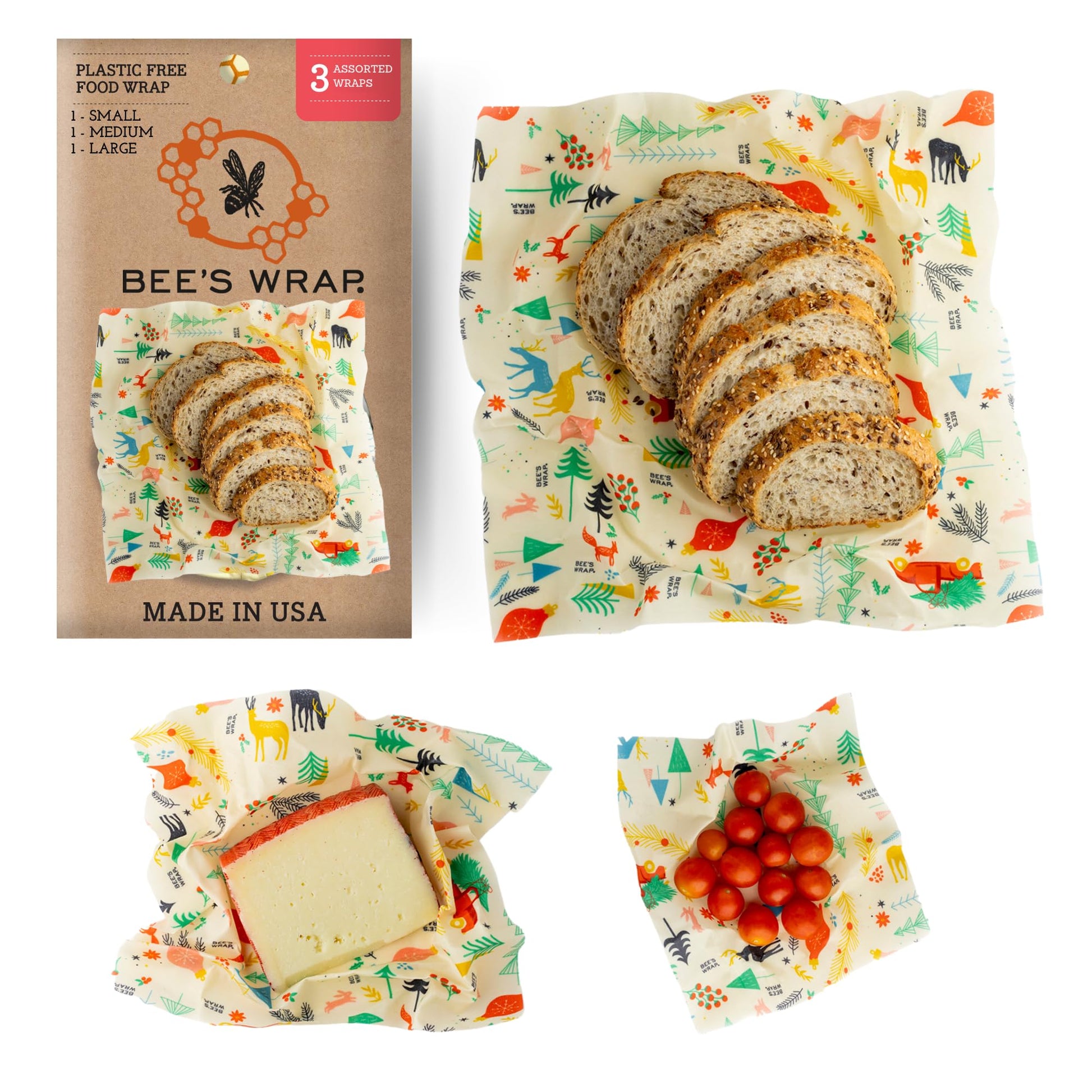 Bee's Wrap Fun Design Reusable Beeswax Food Wraps, 3 Pack - The Tribalist